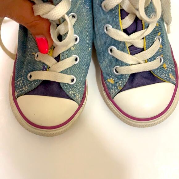 Converse Party Hi Moody Purple Hi-Top Denim Paint Splatter Tulle Tennis Shoes - Picture 8 of 10